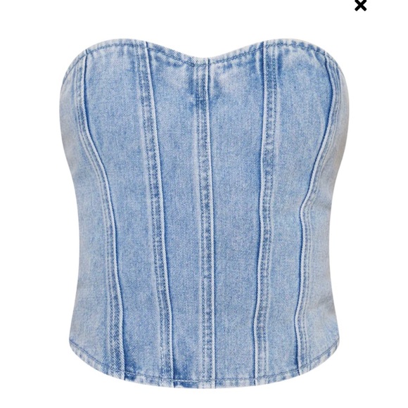Pretty Little Thing Acid Blue Wash Seam Detail Denim Corset Top - Picture 1 of 5